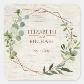 幾何素朴ユーカリ樺の木の結婚シール スクエアシール (正面)