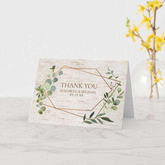 幾何素朴ユーカリ樺の木フォト結婚ズ カード (黄色い花)