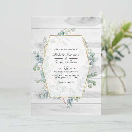 幾何素朴ユーカリQRコード庭園の結婚式 招待状 (スタンド正面)