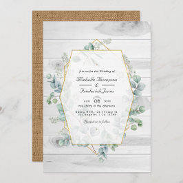 幾何素朴ユーカリQRコード庭園の結婚式 招待状