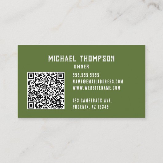 幾何素朴男らしの緑色写真 名刺 (裏面)