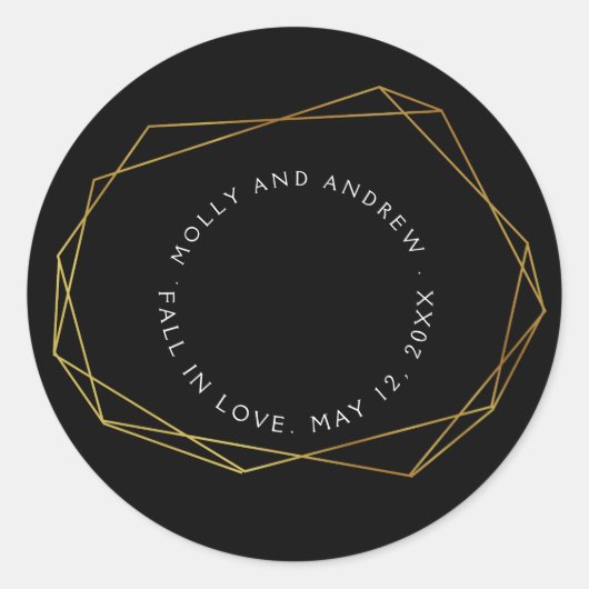 幾何結晶ブラックステッカーパーティー結婚/金ゴールド ラウンドシール (正面)