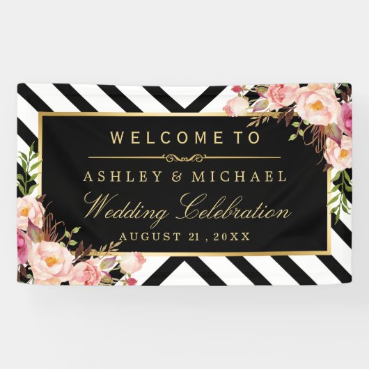 幾何線フローラ結婚のお祝いパーティー 横断幕 (横)