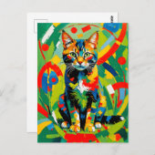 幾何線猫ポートレート ポストカード (正面/裏面)