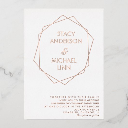 幾何縁どはっきりした名結婚の押し付け 箔招待状 (正面)