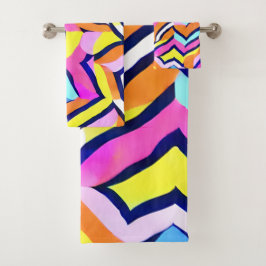 幾何芸術的カラフルパターン バスタオルセット