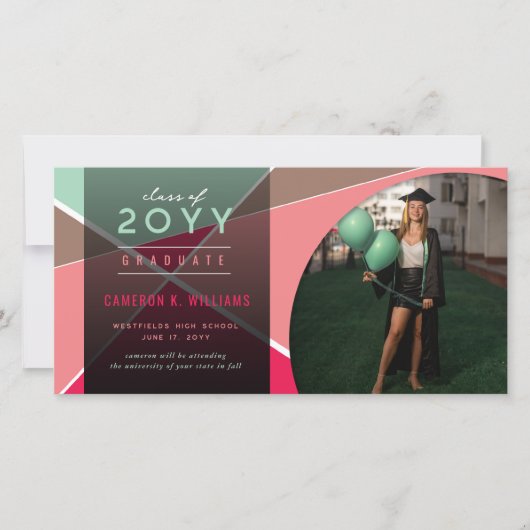 幾何芸術的色ブロック写真卒業 案内状 (正面)