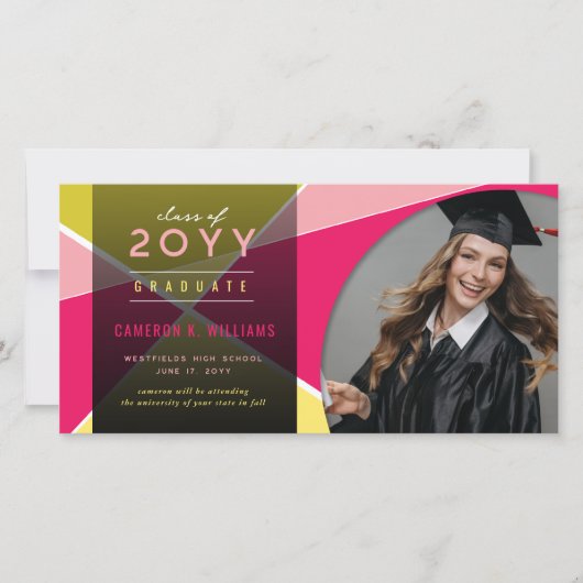 幾何芸術的色ブロック写真卒業 案内状 (正面)