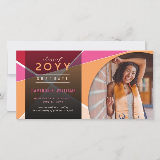 幾何芸術的色ブロック写真卒業 案内状 (正面)