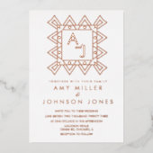 幾何装飾縁どハートの押し付け 箔招待状 (正面)