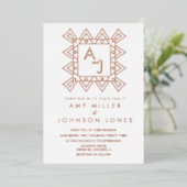 幾何装飾縁どハートの押し付け 箔招待状 (立ち正面)