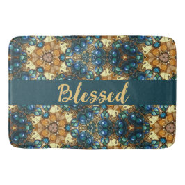 幾何賛美デザイン青褐色金ゴールド バスマット