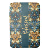 幾何賛美デザイン青褐色金ゴールド バスマット (正面縦)