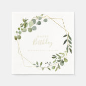 幾何金ゴールドグリーンカリグラフィバースデーパーティー スタンダードカクテルナプキン (正面)