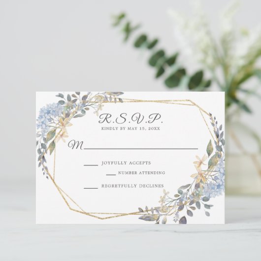 幾何金ゴールドダスティブルー結婚フローラ 出欠カード (スタンド正面)