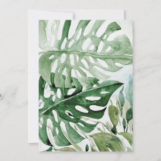 幾何金ゴールドフレーム熱帯葉緑結婚の 招待状 (裏面)