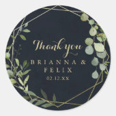 幾何金ゴールドブルーグリーンサンキュー結婚式の引き出物 ラウンドシール (正面)