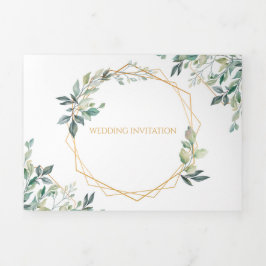 幾何金ゴールドリーフトリフォールド結婚式招待状 三つ折り招待状