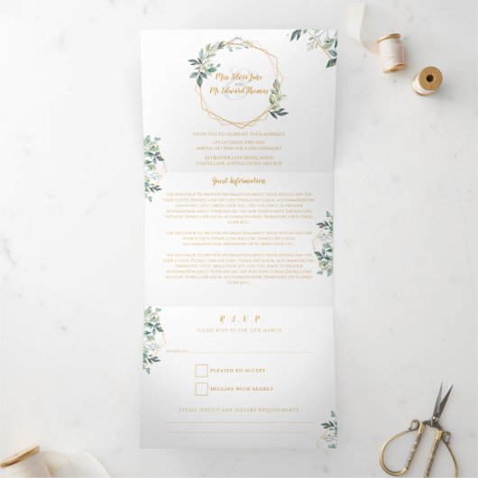 幾何金ゴールドリーフトリフォールド結婚式招待状 三つ折り招待状 (内部)