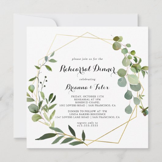 幾何金ゴールド熱帯リハーサルディナー 招待状 (正面)