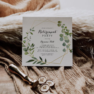 幾何金ゴールド熱帯緑の退職パーティー 招待状