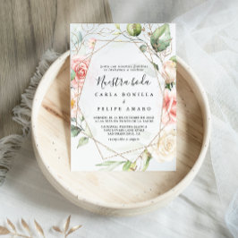 幾何金ゴールド緑葉ヌエストラボダ結婚ズ 招待状