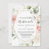 幾何金ゴールド緑葉ヌエストラボダ結婚ズ 招待状 (正面)