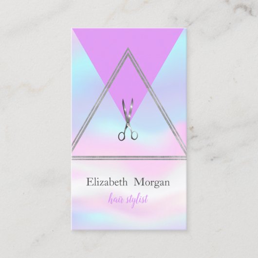 幾何銀モダン、はさみホログラフィック 名刺 (正面)