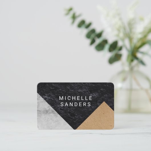 幾何革フェイク製石板パネル 名刺 (スタンド正面)