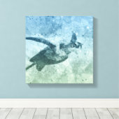 幾何飛んでいるグリーンウミガメ キャンバスプリント (インサイチュ (ウッドフロア))