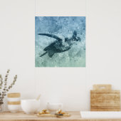 幾何飛んでいるグリーンウミガメ |ポスター ポスター (キッチン)