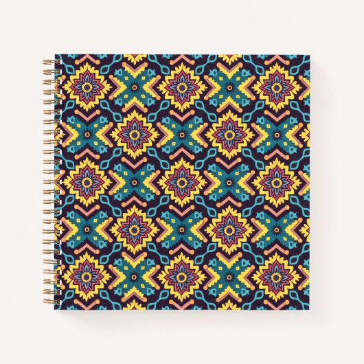 幾何鮮やかアステカ花柄 ノートブック (正面)