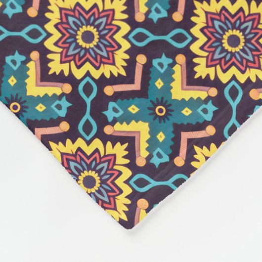 幾何鮮やかアステカ花柄 フリースブランケット (角)