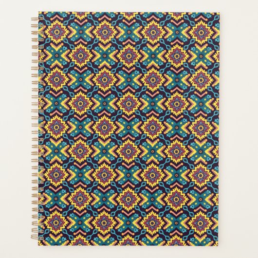 幾何鮮やかアステカ花柄 プランナー手帳 (正面)