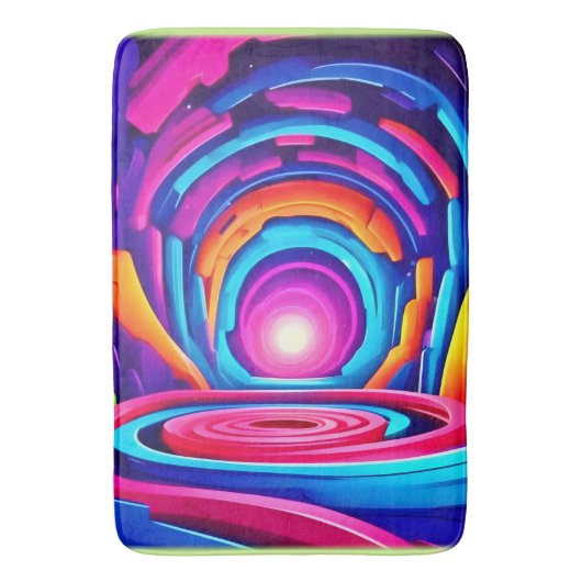 幾何鮮やかネオンアートトンネルデザイン バスマット (正面縦)