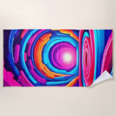 幾何鮮やかネオンアートトンネルデザイン ビーチタオル (正面)