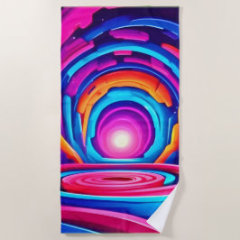 幾何鮮やかネオンアートトンネルデザイン ビーチタオル