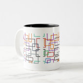 幾何鮮やかマグデザイン付きはっきりした、カラフル ツートーンマグカップ (正面左)