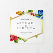 幾何鮮やかモダンフローラ結婚写真 三つ折り招待状 (カバー)