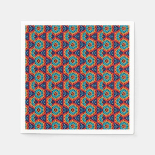 幾何鮮やか万華鏡のように千変万化するパターン スタンダードカクテルナプキン (正面)