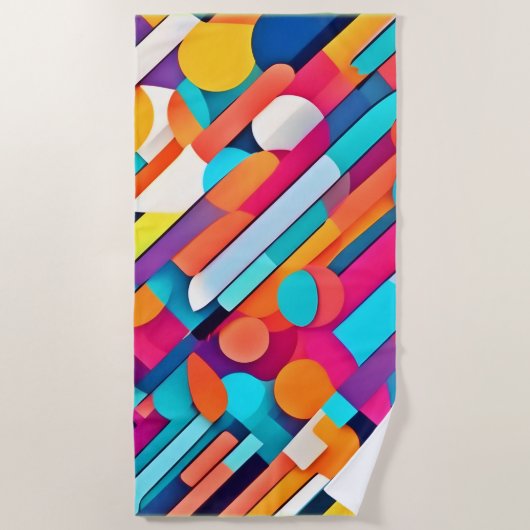 幾何鮮やか抽象芸術アート ビーチタオル (正面)