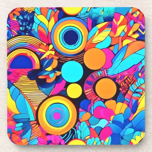 幾何鮮やか抽象芸術パターン コースター (正面)
