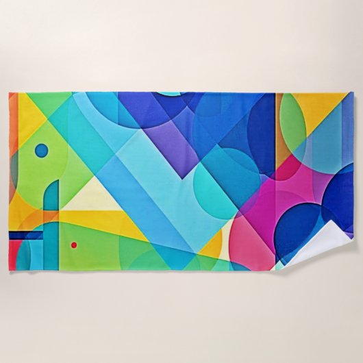 幾何鮮やか抽象芸術 ビーチタオル (正面)