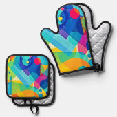 幾何鮮やか抽象芸術 鍋つかみ&鍋敷きセット (正面/裏面)