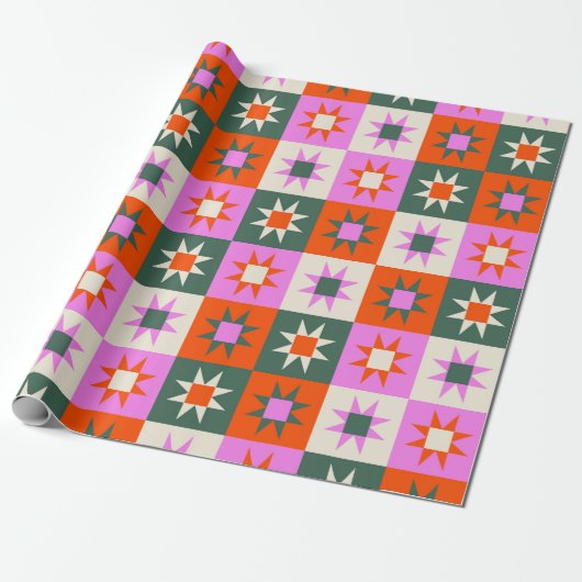 幾何鮮やか星パターン ラッピングペーパー (アンロールド)