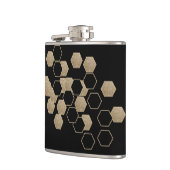 幾何黒スタイリッシュ色と金ゴールド六角パターン フラスク (左)