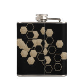 幾何黒スタイリッシュ色と金ゴールド六角パターン フラスク (裏面)