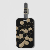 幾何黒スタイリッシュ色と金ゴールド六角パターン ラゲッジタグ (正面縦)