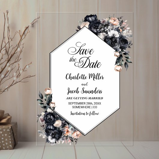 幾何黒フローラアクリル日付保存 アクリル招待状