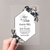 幾何黒フローラアクリル日付保存 アクリル招待状 (インサイチュ (ポータブル))